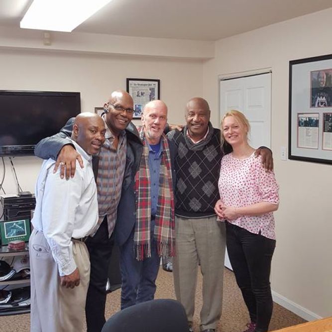 From left: Carl Boone, Rico Rush Jr., Eddie Eidsvåg, Tyrone Parker and Lene Walle at Alliance for Concerned Men headquarters in Anacostia, Washington, DC.