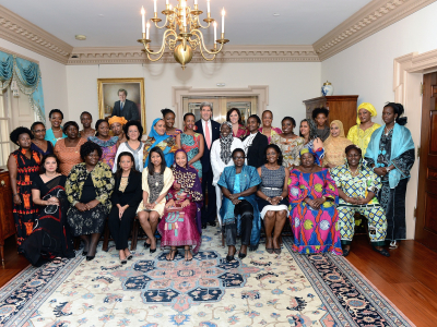 Secretary of State John Kerry ( at center) greets African women business leaders in Washington, DC