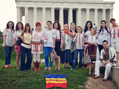 Romanians gather in front of the Lincoln Memorial to mark the 2014 Universal Day of the Romanian Blouse. Photo by Mary Sandoval.