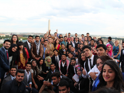 IYLEP participants phographed in front of the Washington Monument at the  George Washington University.