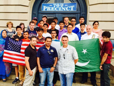 U.S.-Pakistan Global Leadership and STEM participants visit with NYPD’s Flatbush Precinct in Brooklyn, New York.