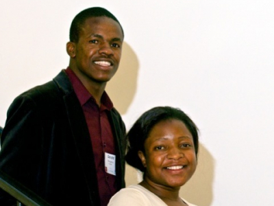 Sanning Foundation Founder/Project Director Moreblessing Sigauke and Finance Director Gerald Mangena pose for a photograph.