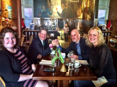 Eddi, Lene, and Meridian Program Officer Tania Jazynka have a working lunch with Dr. Steven Billet, Director of Legislative Affairs at George Washington University's School of Political Management.