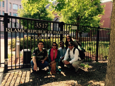 Atlas Corps Fellows from Pakistan at the Pakistani Embassy to celebrate Independence Day.