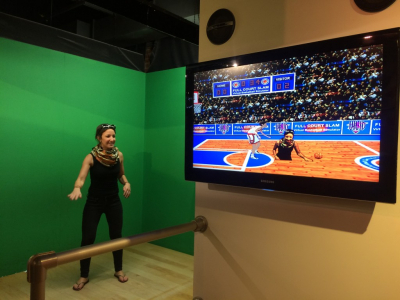 Testing the green screen in the Dick Clark Studios at Syracuse University's S.I. Newhouse School of Public Communications