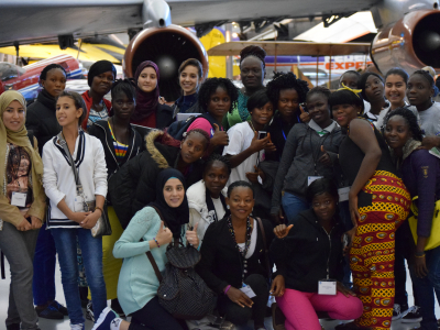 Massa and her colleagues on the Let Girls Learn Exchange Program, visiting the Steven F. Udvar-Hazy Air and Space Museum.