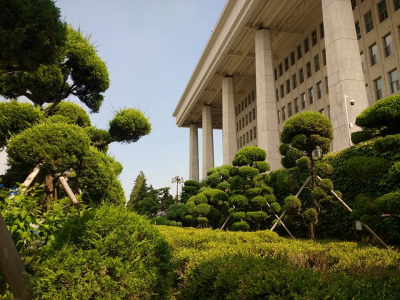 A garden on the side of the Korean National Assembly Building.