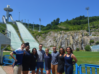 Visiting the ski high-jump facilities at Pyeongchang.