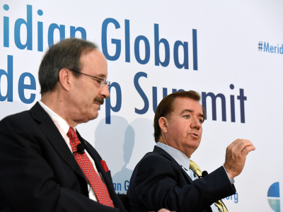 Congressmen Eliot Engel (D-NY) and Ed Royce (R-CA) on stage at the 2015 Meridian Global Leadership Summit.