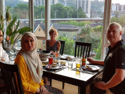 IVLP participants Asim Ayub and Sadaf Usman enjoying a lovely meal at Home hospitality in Portland Oregon with MP Mills and Amie Abbot