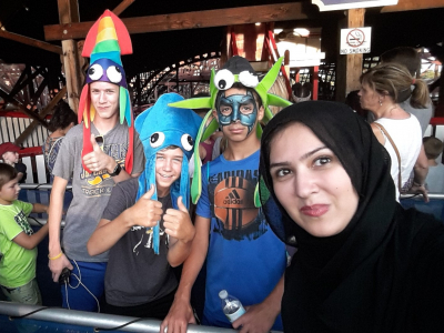 Enjoying a light moment with kids at Kennywood Amusement Park in Pittsburgh, Pennsylvania