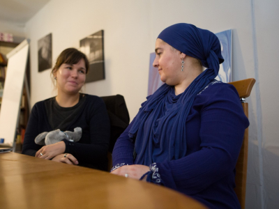 Sara's interviewing Chechen refugee women in Poland.