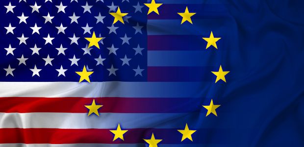 Waving United States and European Union Flag