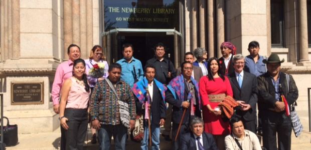 Guatemalan Indigenous Leader group standing outside Newberry Library.