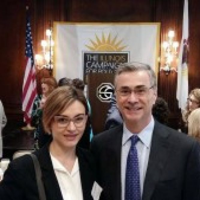 Blagica Petreski & her YTILI mentor, CTBA Executive director Ralph Martire, at the “Illinois: Vision for the future” event.