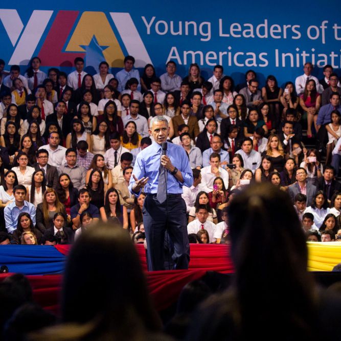 President Obama speaking to YLAI Fellows