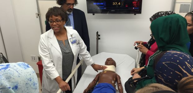 IVLP Participants taking part in a simulation at Howard University's Health Sciences Simulation Center