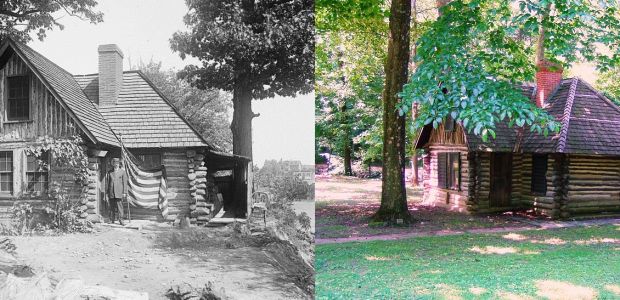 The Joaquin Miller Cabin with its owner in 1884 on its original location on Meridian Hill and today in Rock Creek ParkThe Joaquin Miller Cabin with its owner in 1884 on its original location on Meridian Hill and today in Rock Creek Park