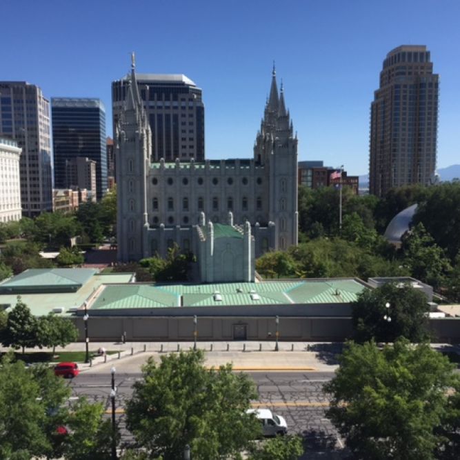 A view of the Temple from the top of the Confrence Center