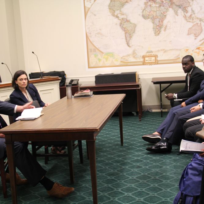 Participants in the program meeting with staff from the Senate Foreign Relations Committee.