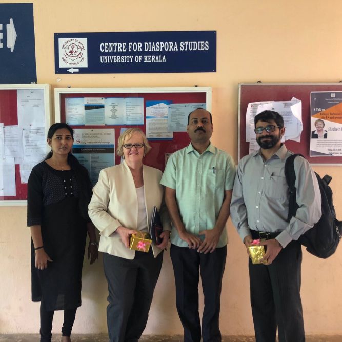 Elizabeth Ferris with staff of Centre for Disaster Studies, University of Kerala, and K.S. Bijukumar, US consutate, Chennai.