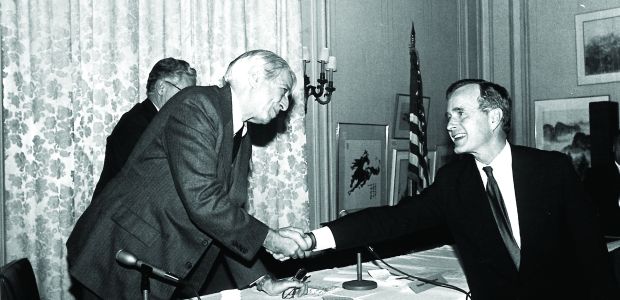 Former Meridian President, John Jova, and President George H.W. Bush