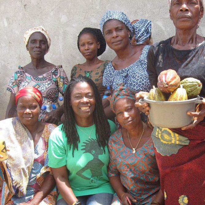 Antoinette Botti (in green shirt), founder and owner of ASSÔWÔ (meaning Stand Up), a cooperative that involves every woman in her village in Cote d'Ivoire