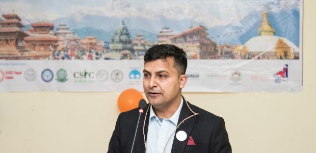Rewati Dhakal addressing the 1st National Philanthropy and Fundraising Conference, which was organized by the National Center for Philanthropy and Development, which he founded.