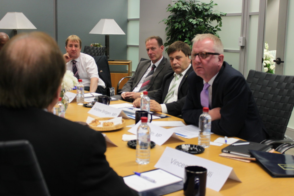 (L-R) MP Nigel Mills, MP Iain McKenzie, MP Andrew Bridgen, and MP Ian Austin attend a meeting at the Congressional Research Service