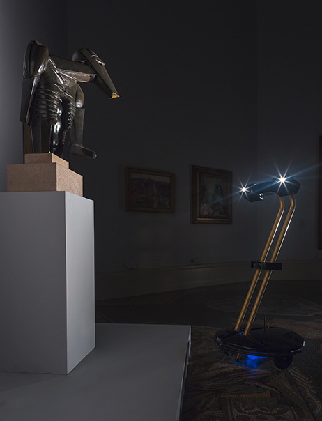 An After Dark robot examining Sir Jacob Epstein’s Torso in Metal from ‘The Rock Drill’ (1913-1914) at the Tate Britain. Source: http://bit.ly/1vMOHKb