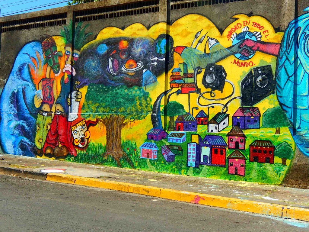 Detail of the mural, which shows the neighborhood. 