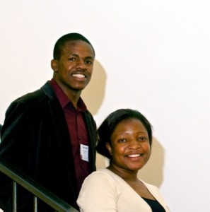 Sanning Foundation Founder/Project Director Moreblessing Sigauke and Finance Director Gerald Mangena pose for a photograph.