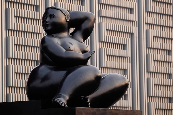 One of nine bronze statues by Fernando Botero that stand in front of the China Art Museum in Shanghai