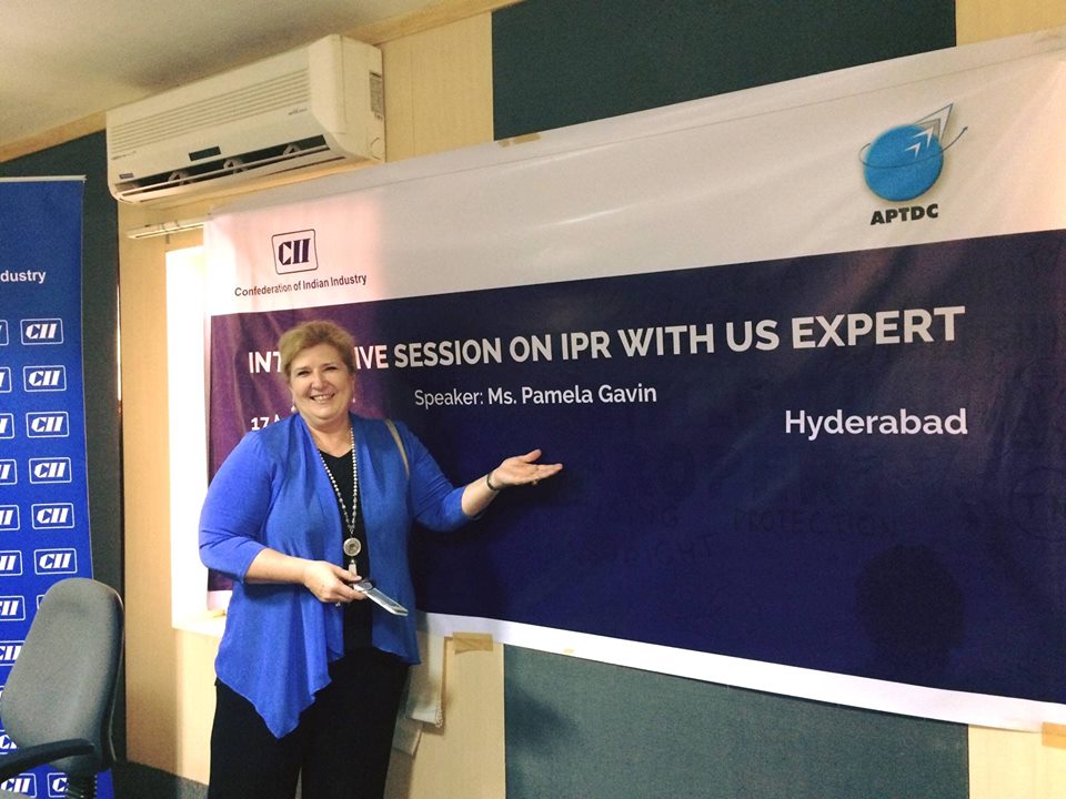 Pam Gavin posing before her meeting at the confederation of Indian industry in Hyderabad.