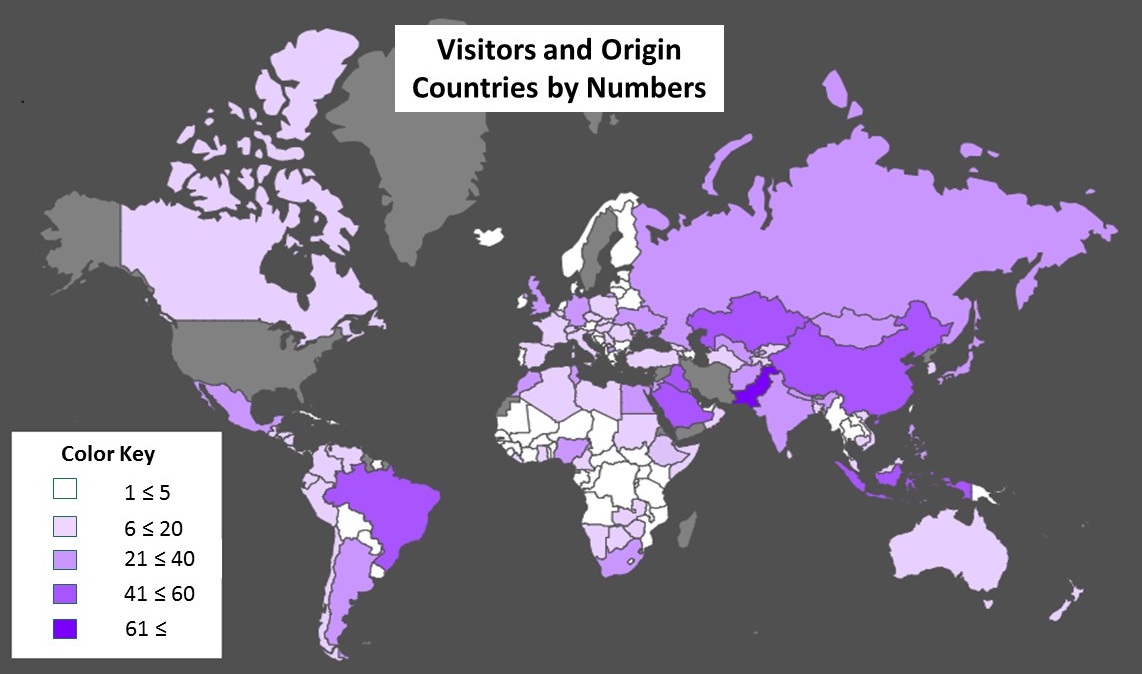 The “Color Key” represents the number of participating visitors from their respective origin countries. Map made with support from amcharts.com.